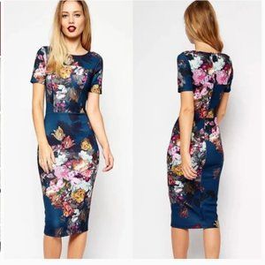 ASOS Floral Print Scuba Bodycon Dress